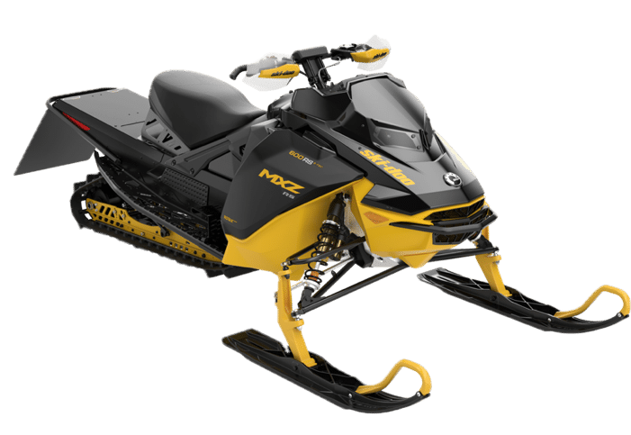 Ski-Doo MXZ 600RS E-TEC 2027 noire et jaune, vue de trois quarts avant